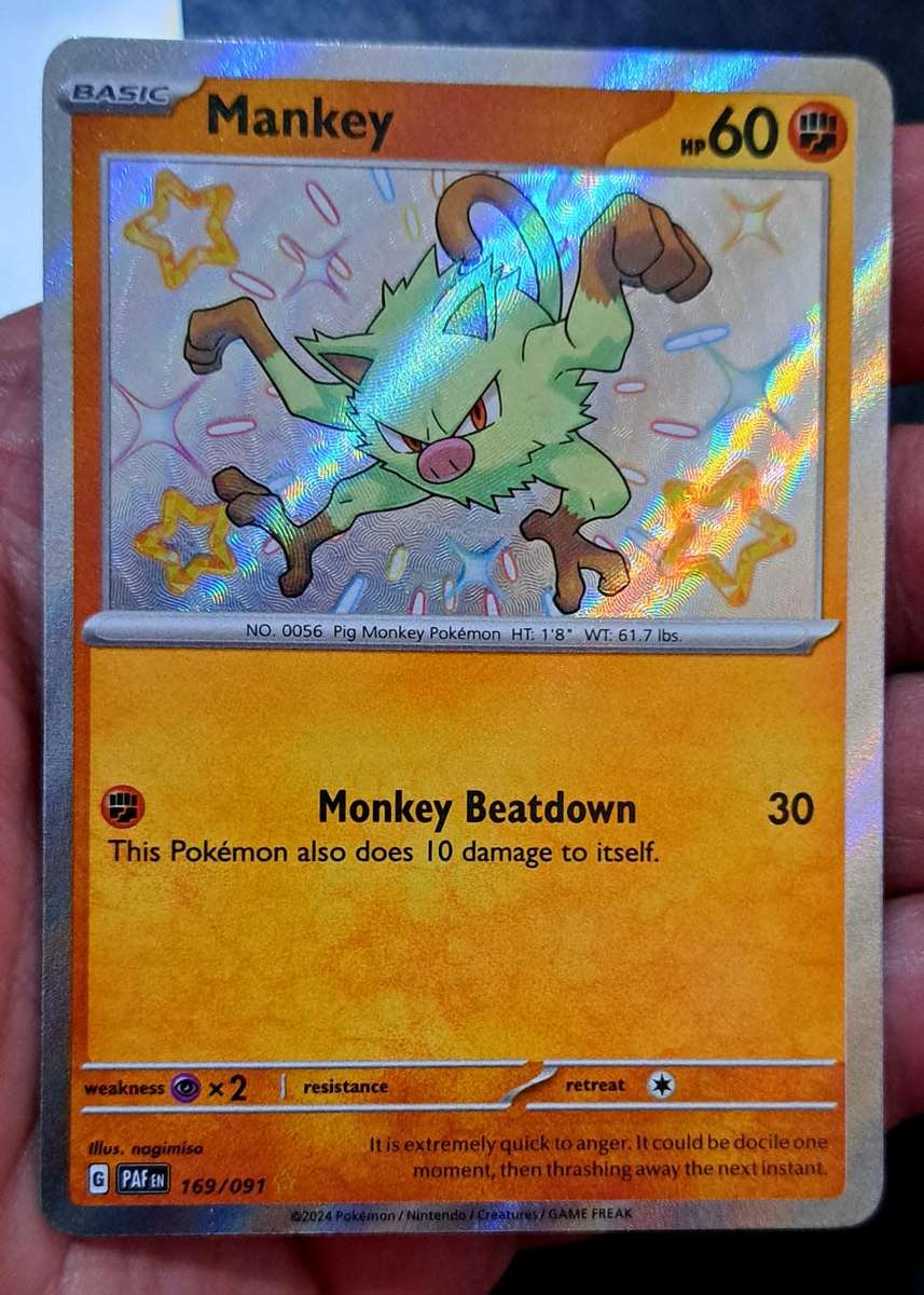 Pokemon Trading Cards - TCG - Mankey - 169/091 - Shiny Rare - Paldean Fates Singles - NM