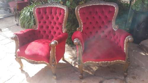 2 Beautiful vintage Royal Red wood carved Armchairs