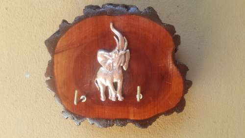 Beautiful Elephant and wood key holder