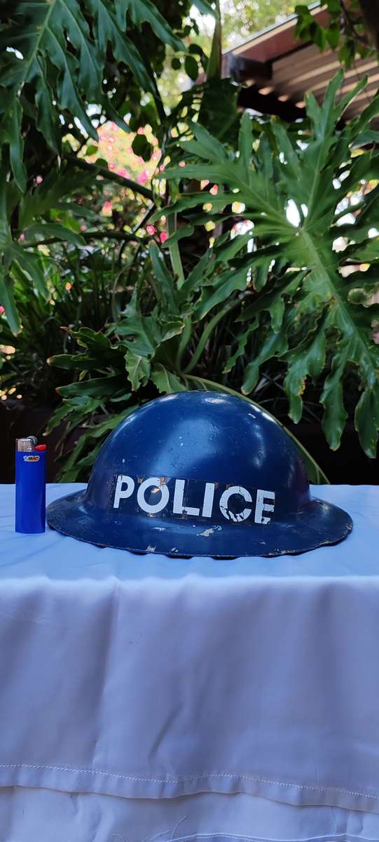 Vintage fibreglass police helmet