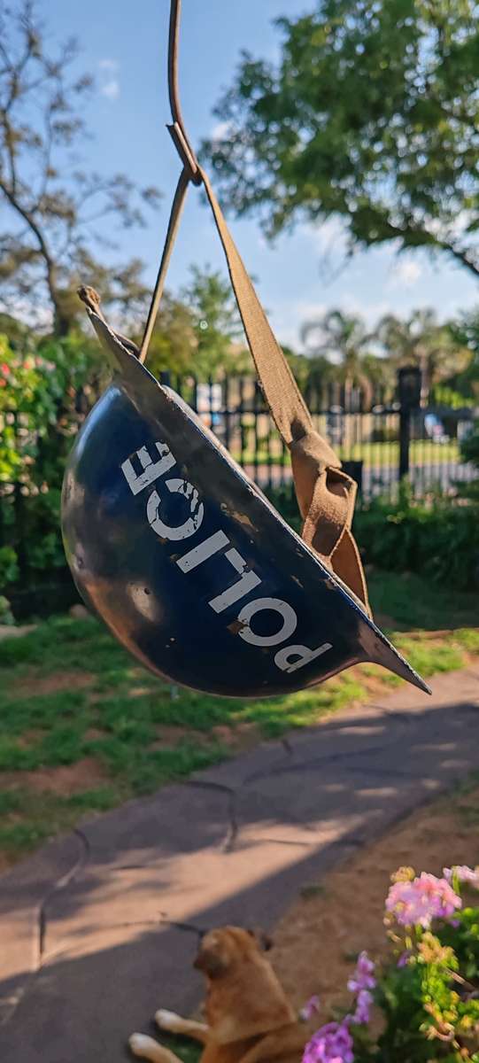 Vintage fibreglass police helmet