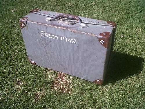 SMALL OLD GREY SPRAYED SUITCASE