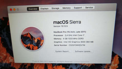 Macbook Pro i7 2.40GHZ, 500GB HDD, 4GB RAM