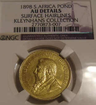 Paul Kruger ZAR Pond 1898 NGC graded AU Details