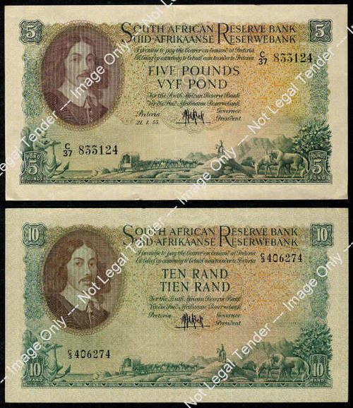 MH de Kock Five Pounds and R10 notes in Top Condition (Bid on the Set)