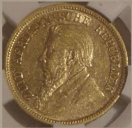 Z.A.R. Paul Kruger Half Pond of 1894 : Graded AU53 (a HIGH grade for this issue)