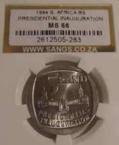 SUPERB MS66 Mandela Inauguration R5 : Only three available! (MS66)