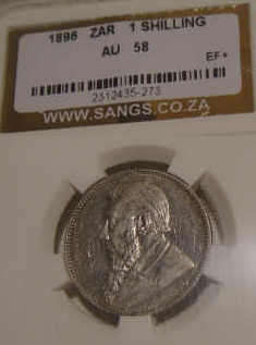 1896 Z.A.R. Paul Kruger Shilling (1/-) graded AU58 : VERY RARE in this condition.