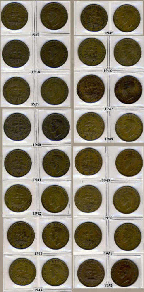 Union of South Africa : King George V : 100% COMPLETE Penny Collection (1937 to 1947)