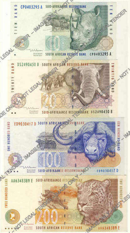 CRISP UNCIRCULATED : Type Collection of Tito Mboweni : R10, R20, R100 and R200