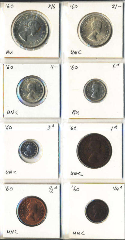 HIGH GRADE 1960 Union of SA Coin Set : Farthing up to Half Crown (COMPLETE)