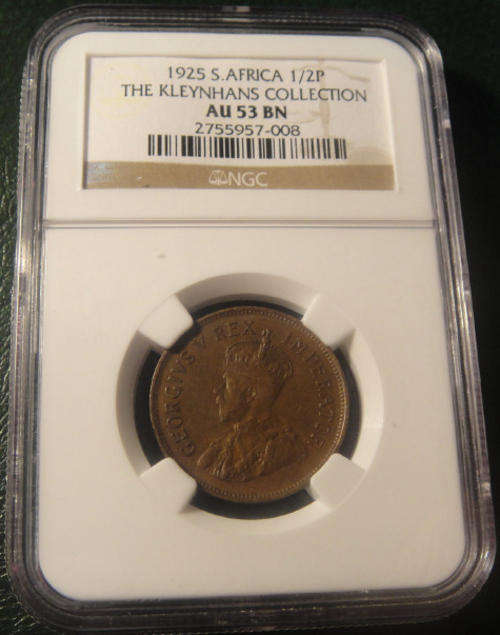 NGC Graded : SA Half Penny 1925 : AU53BN : SCARCE