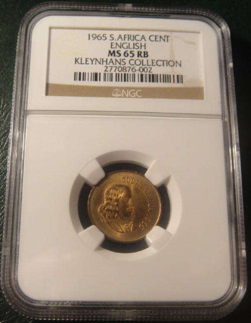 NGC Graded : RSA Cent 1965 : South Africa : MS65RB : Only 1180 minted