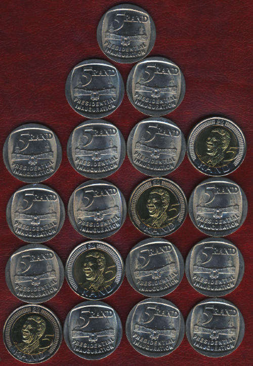 19 x 1994 Presidential Inauguration and Mandela 90 th birthdays R5 coins (One bid takes the whole co