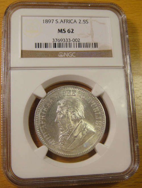 Z.A.R. Paul Kruger Half Crown (2/6-) 1897 : NGC Graded MINT STATE (MS62)