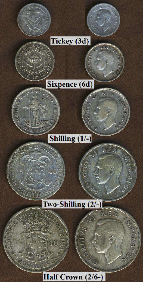 SECOND WORLD WAR : Type Set of SILVER Coins used by South African Soldiers (George VI issue)