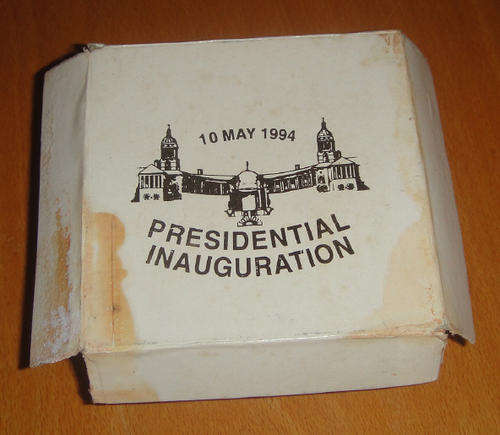 1994 Inauguration Proof Silver Protea in V.I.P. WHITE BOX as presented at Mandelas inauguration.