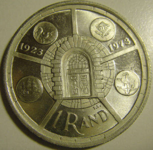 Republic of South Africa : SILVER R1 of 1974 : Fifty years commemoration of the SA Mint