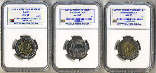 R5 Combo of three Graded SANGS Coins (1994, 2008 and 2011) : One bid takes all three