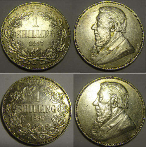 Two (2) Paul Kruger Z.A.R. Shillings of 1897 : AU-details : Bid Per Coin to take both