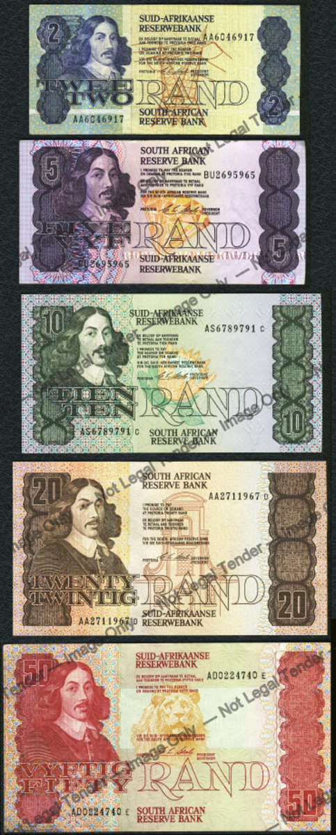 Chris Stals : 100% COMPLETE Type Set of RSA (van Riebeeck) banknotes from R2 up to R50