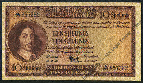 MH De Kock : UNCIRCULATED Ten Shilling of 18.2.1959 (Last issue)