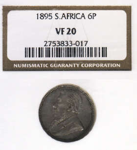 1895 Paul Kruger (Z.A.R.) Sixpence (6d) : NGC Graded VF20