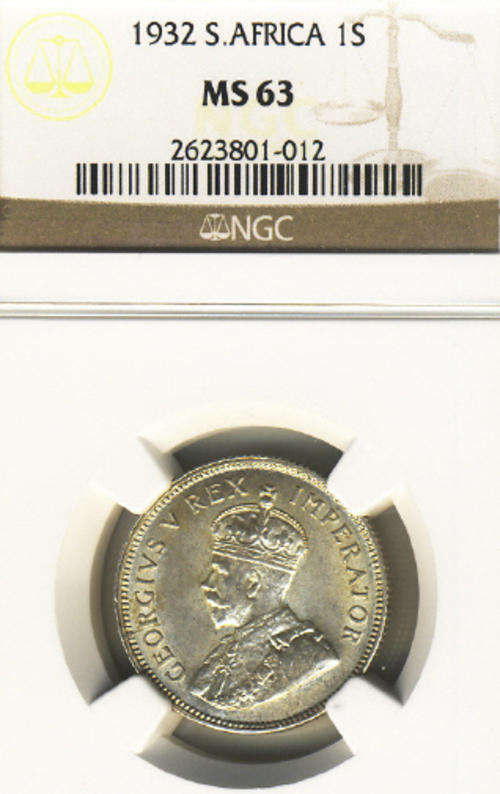 South Africa : 1932 Shilling (1/-) : MINT STATE (Uncirculated) : NGC Graded MS63
