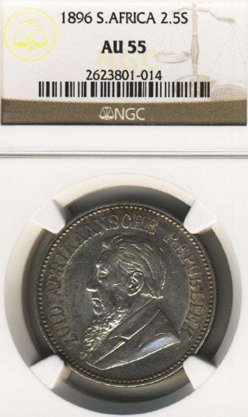Paul Kruger (ZAR) : Half Crown (2/6-) of 1896 : NGC Graded AU55