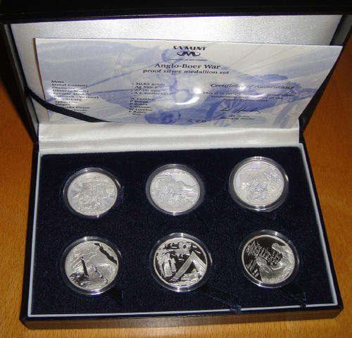 Anglo-Boer War (1899-1902) : Six 999.99 pure Silver Medallions as issued by the SA Mint