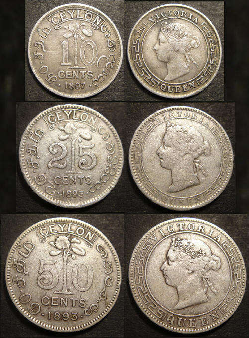 British Commonwealth & Colonial : Queen Victoria : SILVER SET : Ceylon