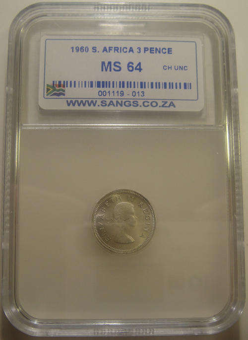 1960 Tickey (3d) graded Mint State (MS64)