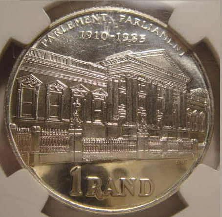 1985 RSA Silver Rand : Parliament Anniversary (1910-1985) : NGC graded MS 66