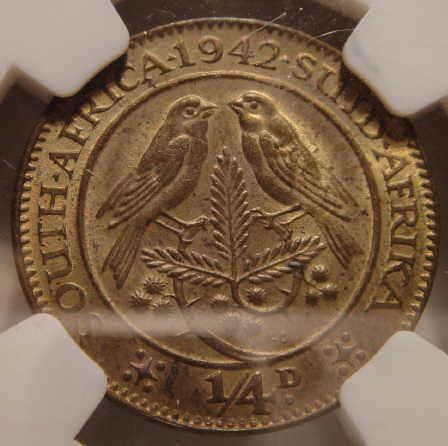 1942 SA Union Farthing (Quarter Penny) : NGC Graded MS64 RB