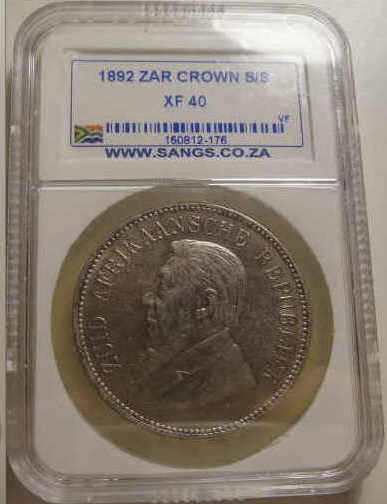 1892 Paul Kruger ZAR Crown (Single Shaft) : Graded Extremely Fine (XF40)