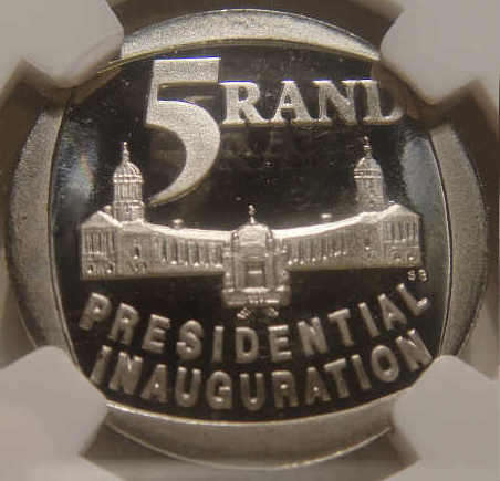 1994 Nelson Mandela Presidential Inauguration R5 : NGC Graded PF69 Ultra Cameo