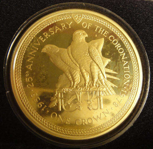 Isle of Man : Sterling Silver Proof CROWN : 25th Anniversary Coronation Queen Elizabeth II (1953-19