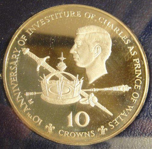 Turks & Caicos Islands : Sterling Silver Proof 10-CROWNS : 10th Anniversary Prince Charles