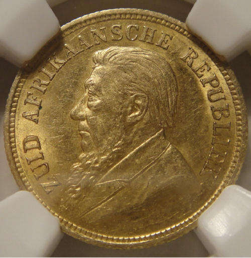 1895 GOLD Half Pond : Paul Kruger ZAR (NGC Graded AU58)