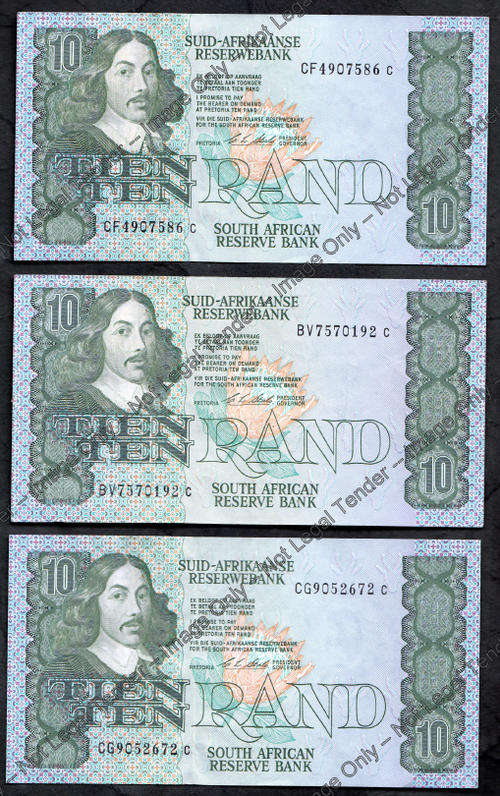 Three (3) C Stals R10 notes of 1990 (One bid takes the whole collection)