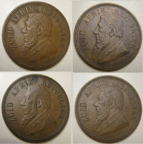 Four (4) Paul Kruger ZAR Pennies of 1898 (Bid per coin to take all four)