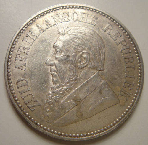 1892 Half Crown (2/6-) : Paul Kruger ZAR : Almost Uncirculated