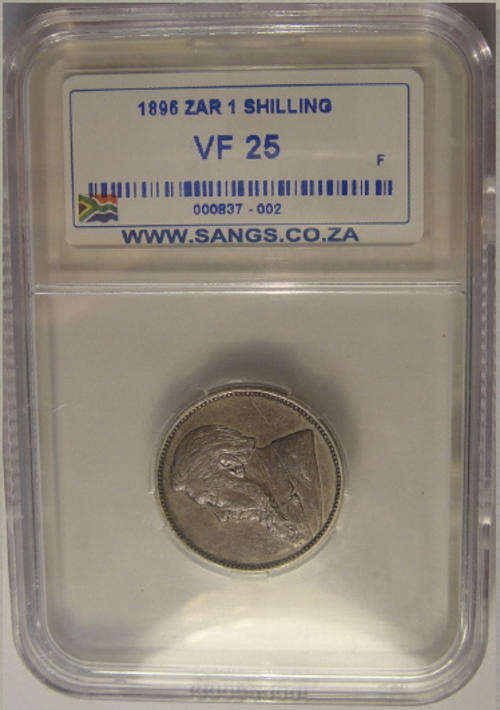 1896 Paul Kruger ZAR Shilling (1/-) : Sangs graded VF25
