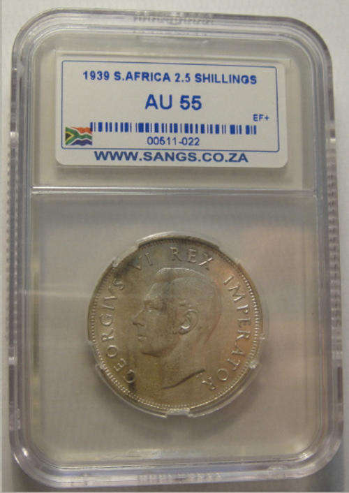 1939 Half-Crown (2/6-) : SA Union : Sangs graded AU 55