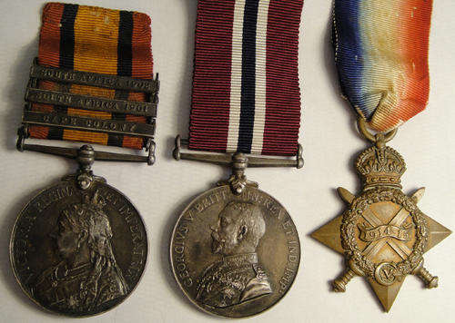 QSA, 1914-15 Star and PF LONG SERVICE & GOOD CONDUCT Medals to 3758 B.R. TOMKINS