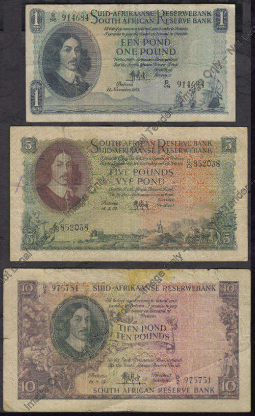MH de Kock Set of the Union of South Africa (One Pound, Five Pounds & Ten Pounds)