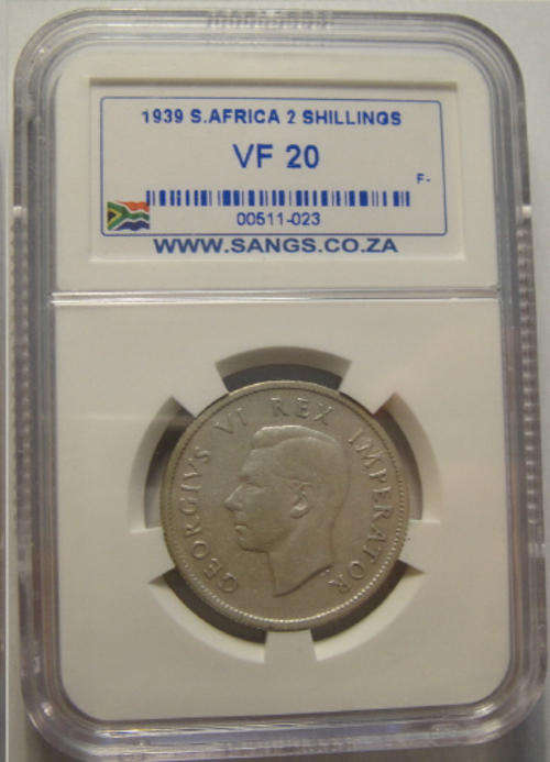 1939 Two-Shilling (2/-) : SA Union : Sangs graded VF 20