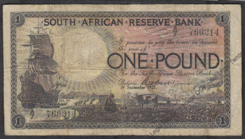 South Africa's FIRST Banknote : The Clegg ONE POUND of 1921