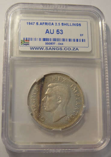 1947 Half Crown (2/6-) : Sangs Graded AU53 (RARE)