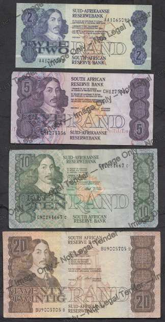 Chris Stals Set of Banknotes from 1990 (R2 up to R20)